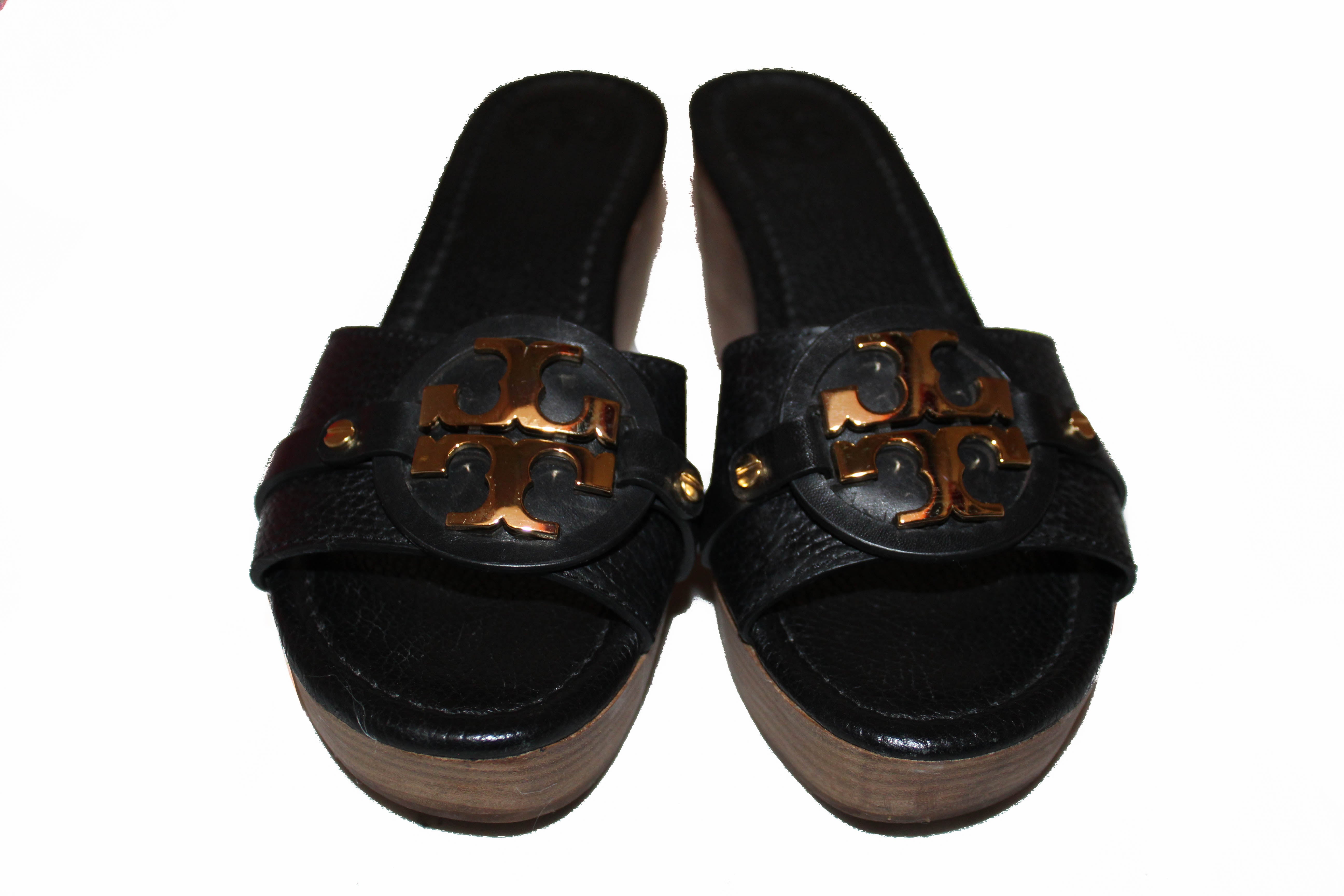 Authentic Tory Burch Black Wedge Sandal Size 6.5M