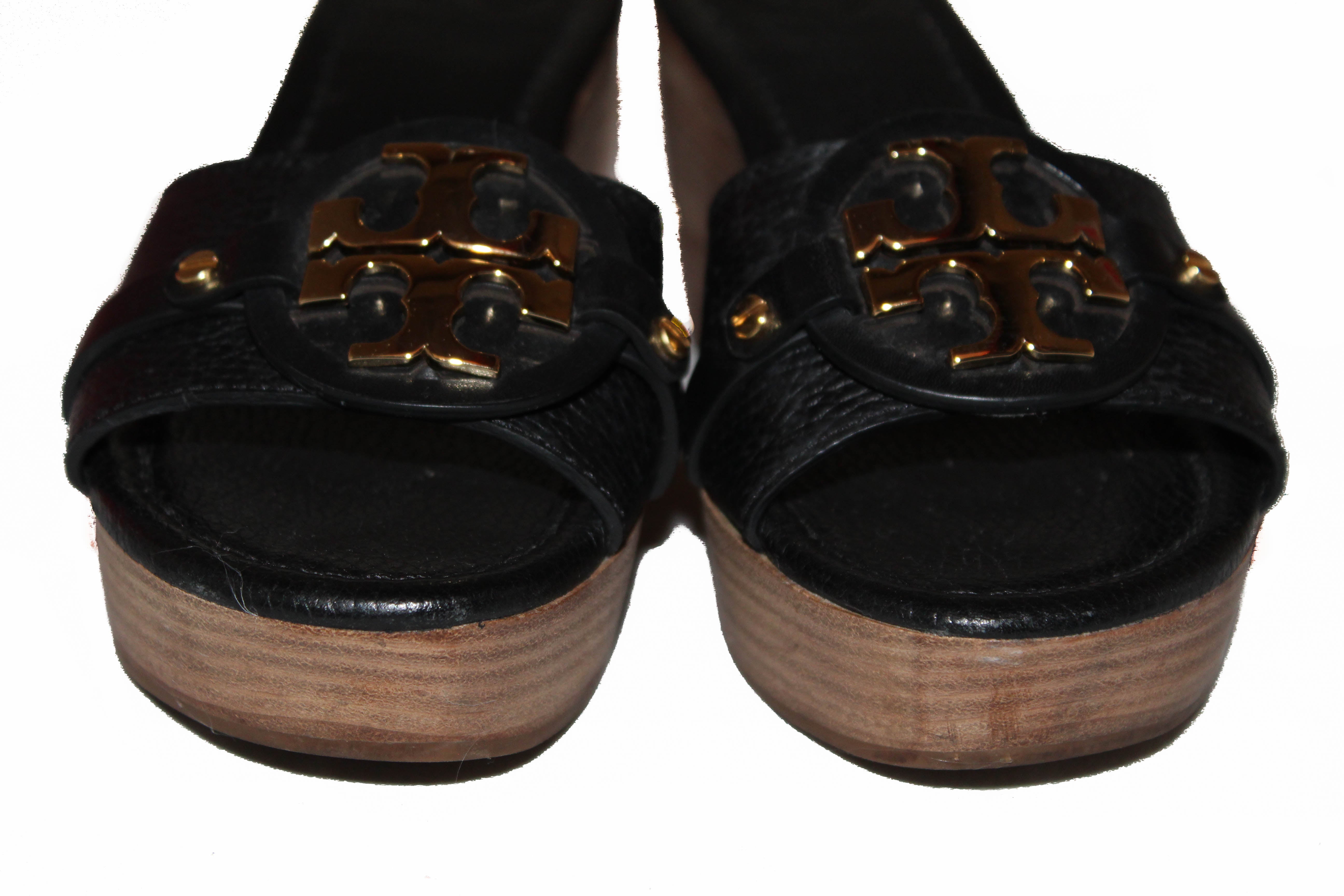 Authentic Tory Burch Black Wedge Sandal Size 6.5M