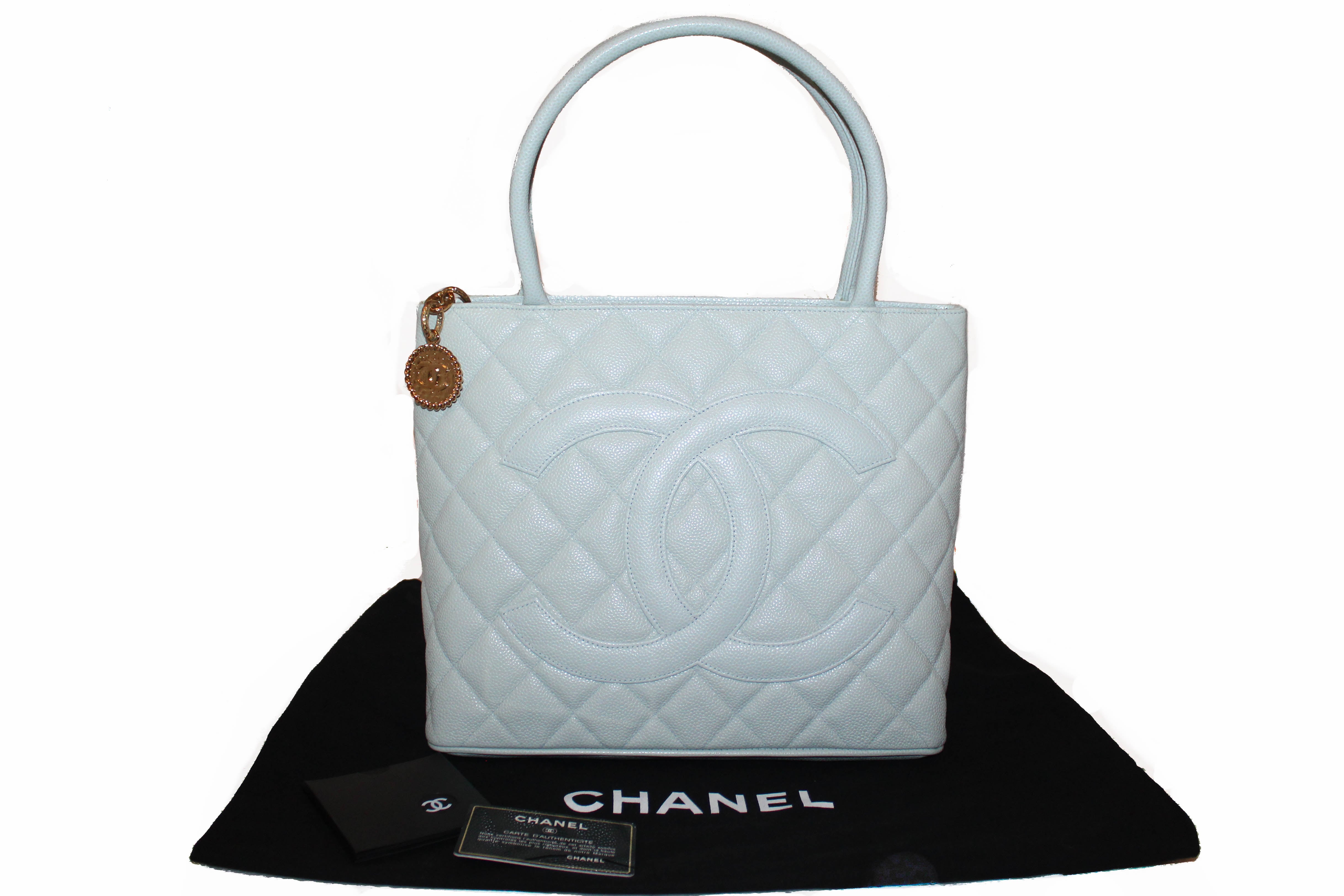CHANEL Black Quilted Caviar Leather Medallion Tote Bag