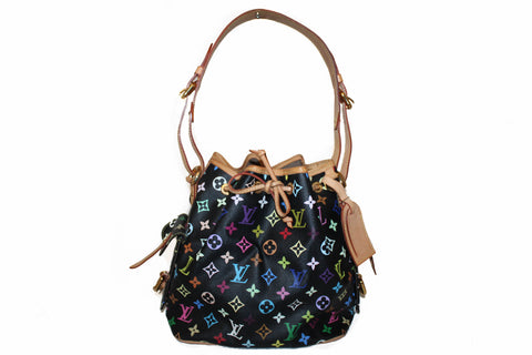 Authentic Louis Vuitton Black Multicolor Canvas Noe Drawstring Shoulder Bag