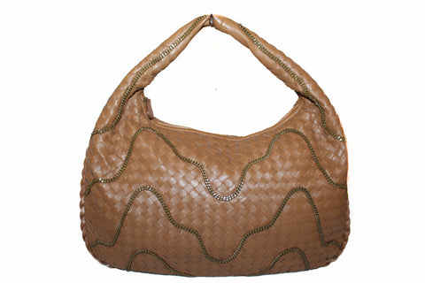 Authentic New Bottega Veneta Brown Intrecciato Leather Chain Veneta Hobo Shoulder Bag