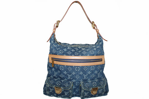 Authentic Louis Vuitton Blue Denim Monogram Baggy GM Shoulder Bag