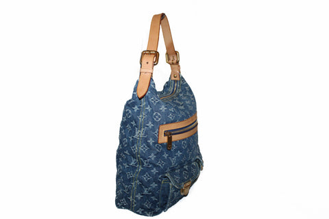 Authentic Louis Vuitton Blue Denim Monogram Baggy GM Shoulder Bag