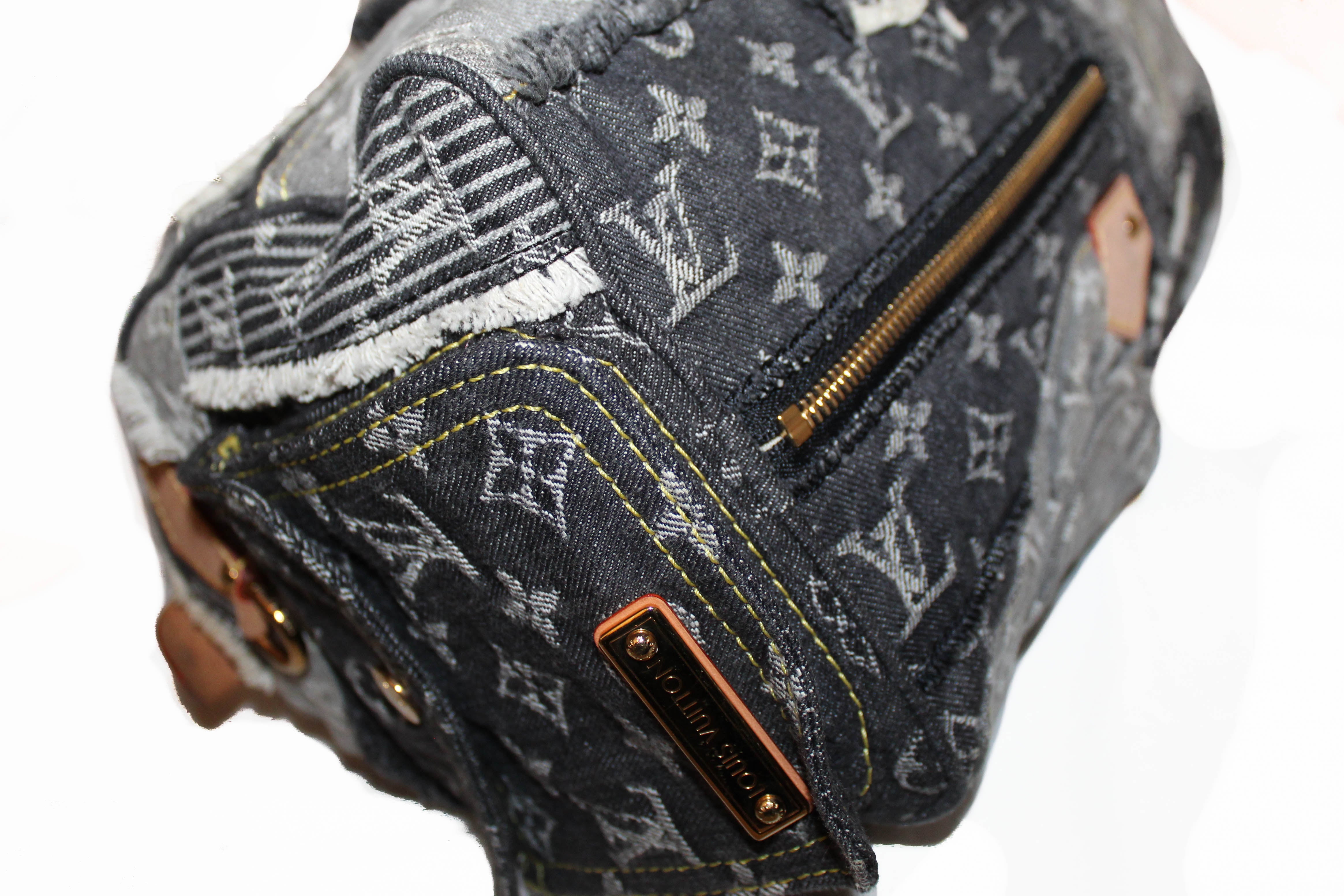 Authentic Louis Vuitton Black Denim Monogram Patchwork Speedy Handbag