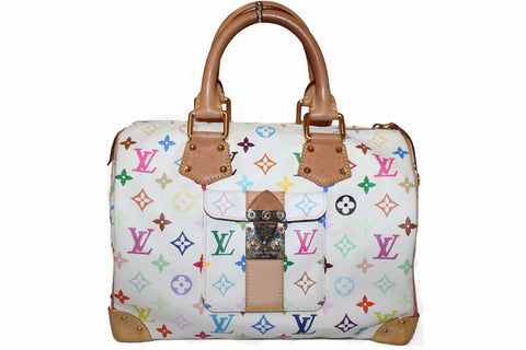 Authentic Limited Edition Louis Vuitton White Multicolore Canvas Speedy 30 Handbag