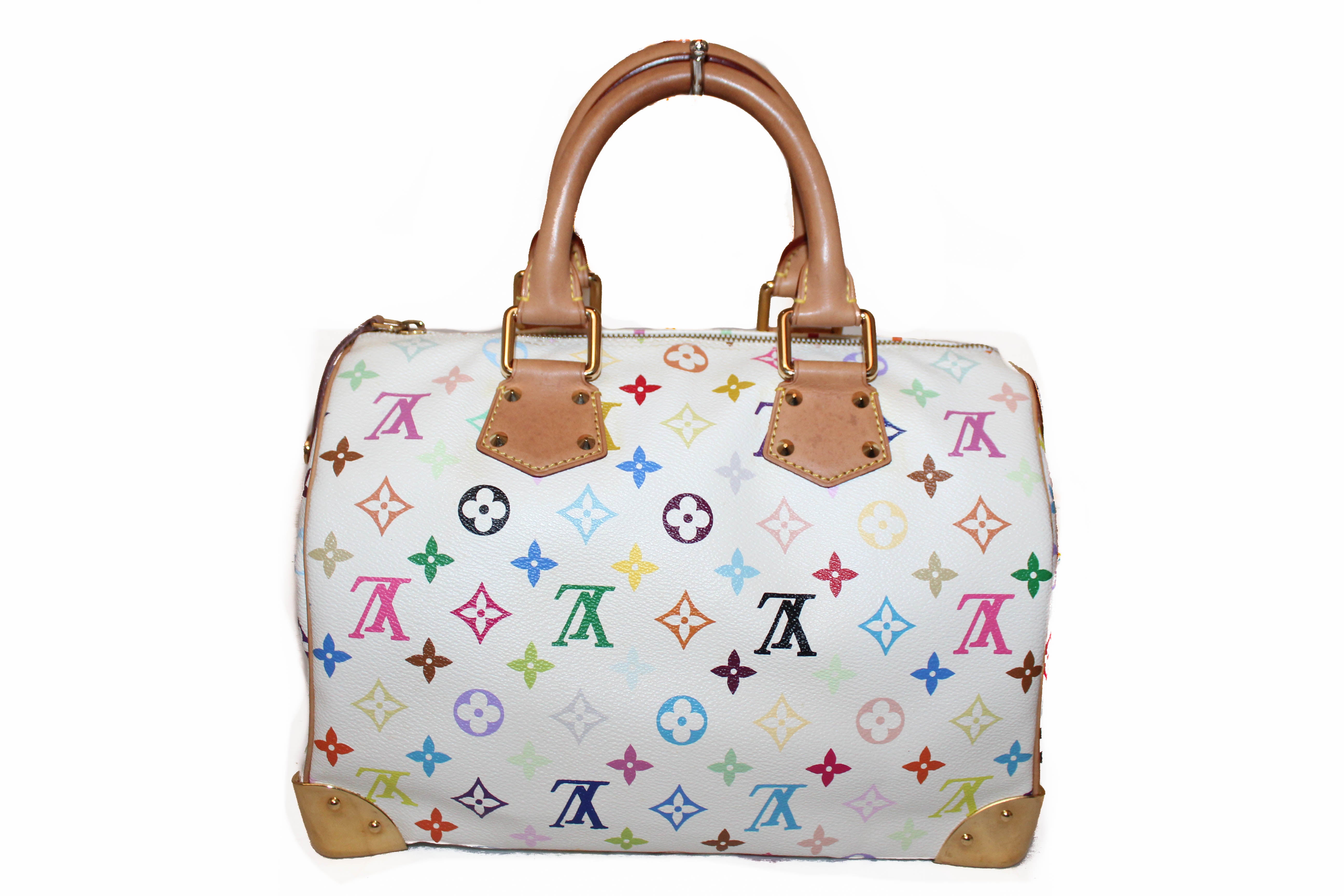 Authentic Limited Edition Louis Vuitton White Multicolore Canvas Speedy 30 Handbag