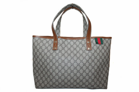 Authentic Gucci Brown Supreme Canvas Large Tote Shoulder Bag 211134