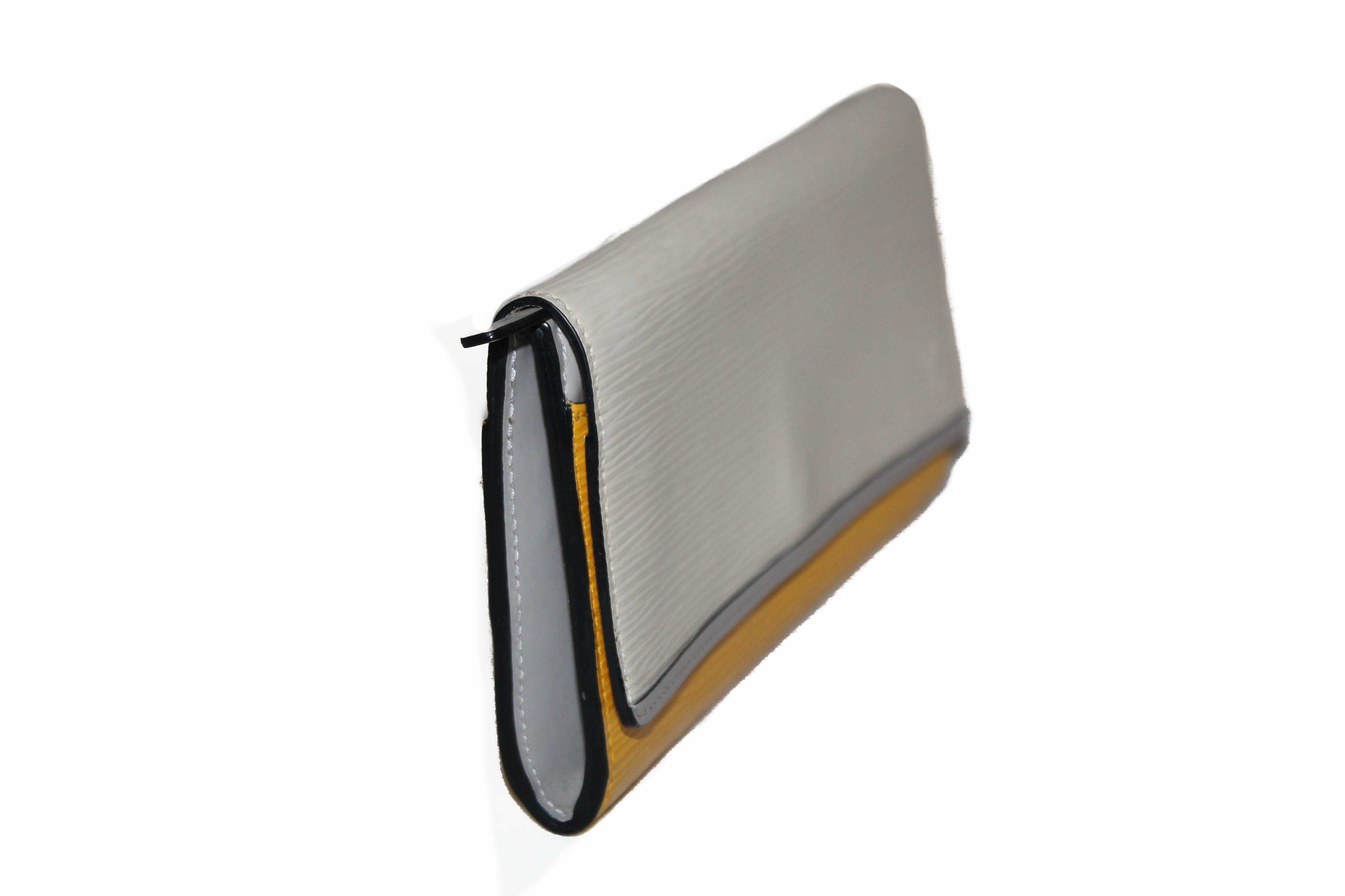 Authentic Louis Vuitton White/Yellow Epi Flore Leather Long Flap Wallet