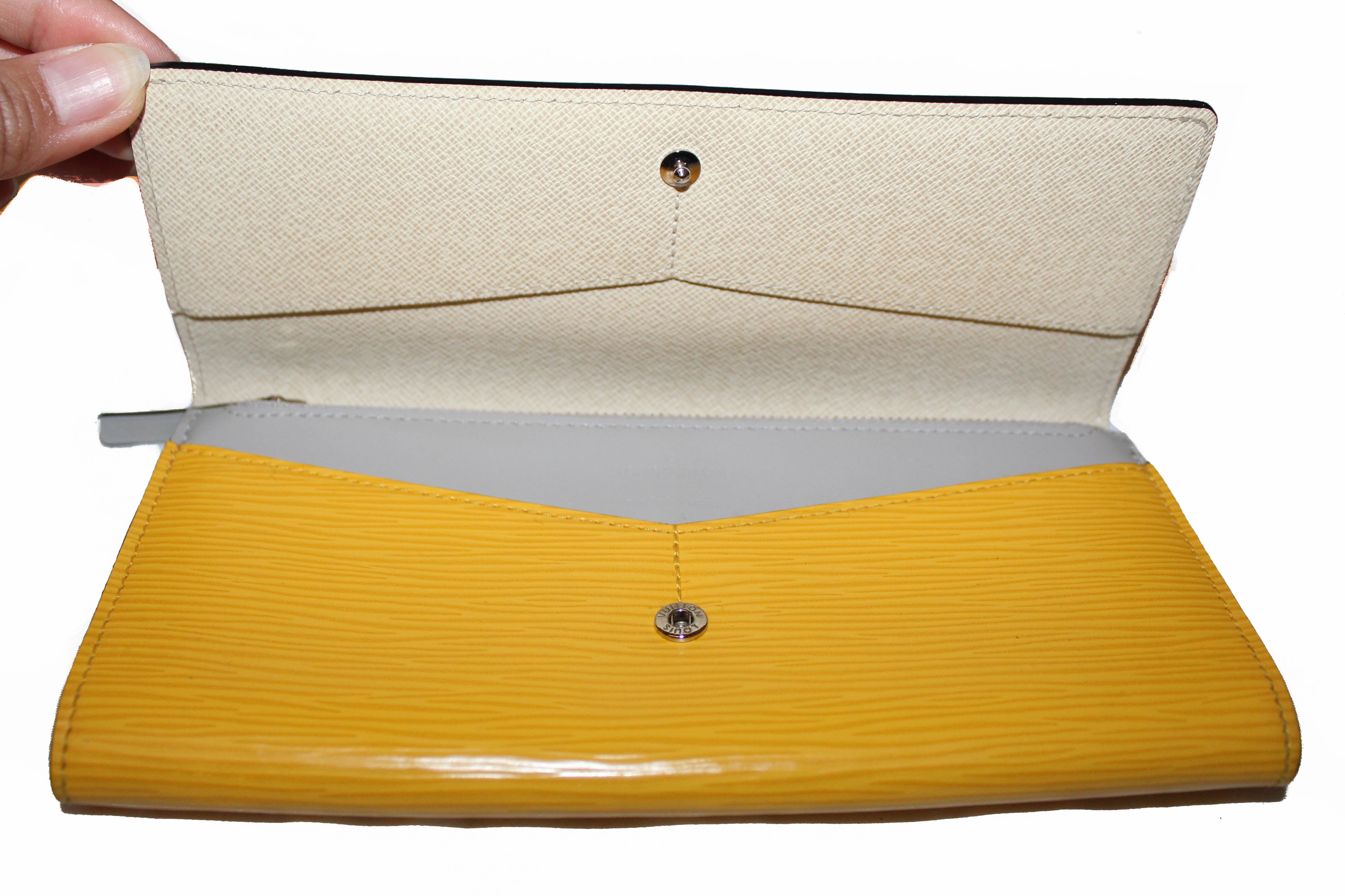 Authentic Louis Vuitton White/Yellow Epi Flore Leather Long Flap Wallet