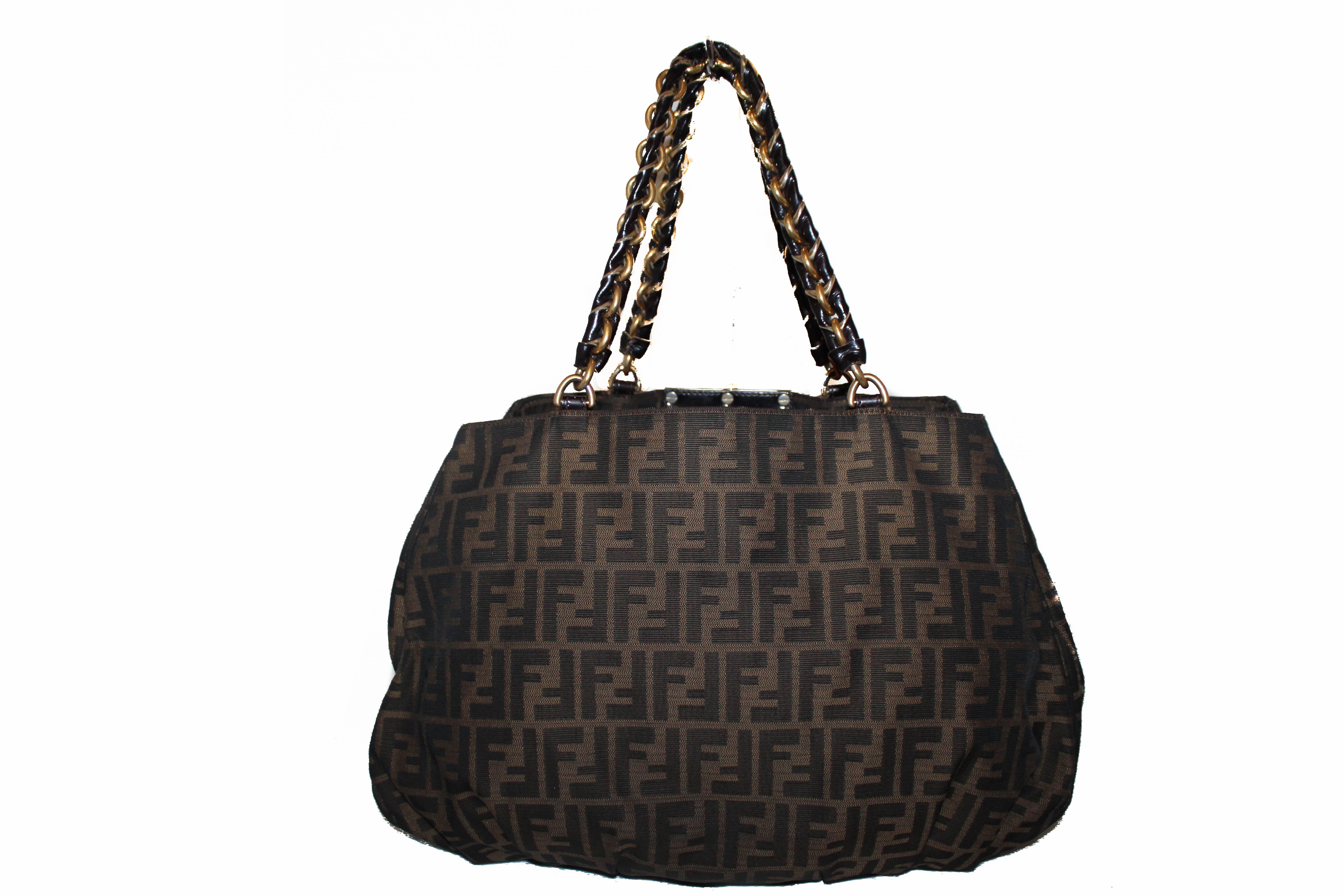 Fendi Tobacco Zucca Quilted Canvas and Leather Large Roll Tote Fendi