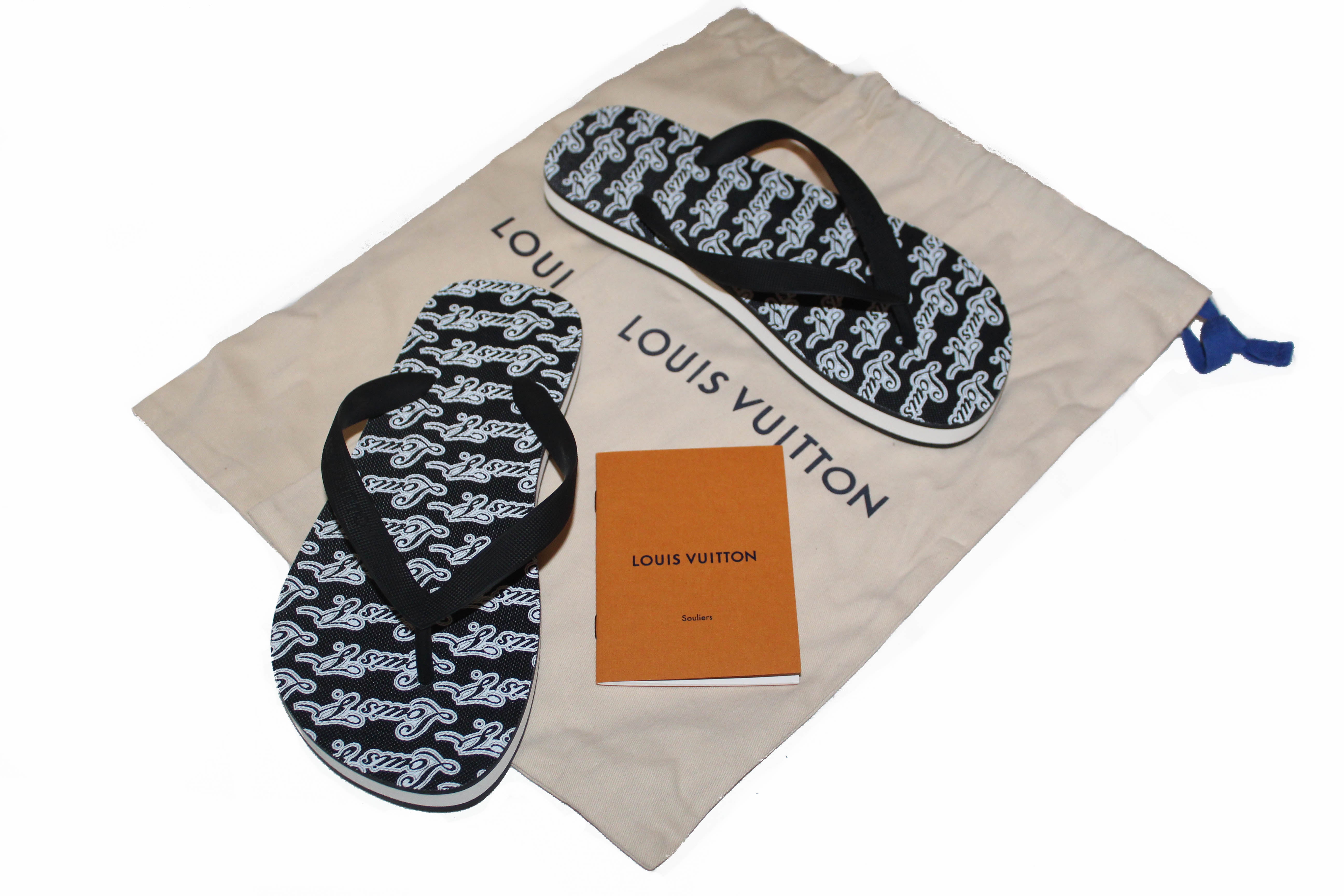 Authentic New Louis Vuitton Black Rubber Mens Molitor Thong Sandals Size 5