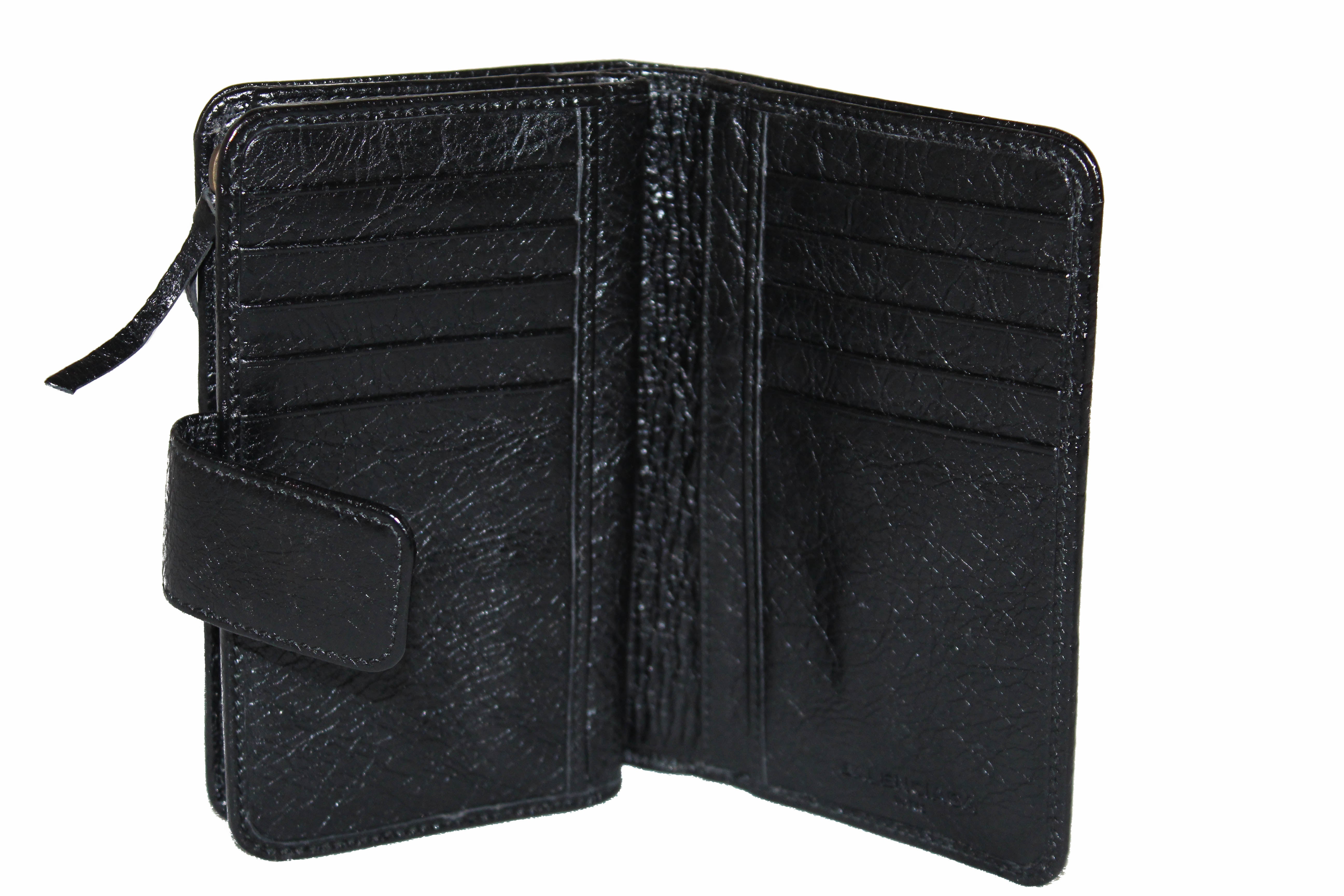 Authentic Balenciaga Black City Lambskin Leather Compact Wallet