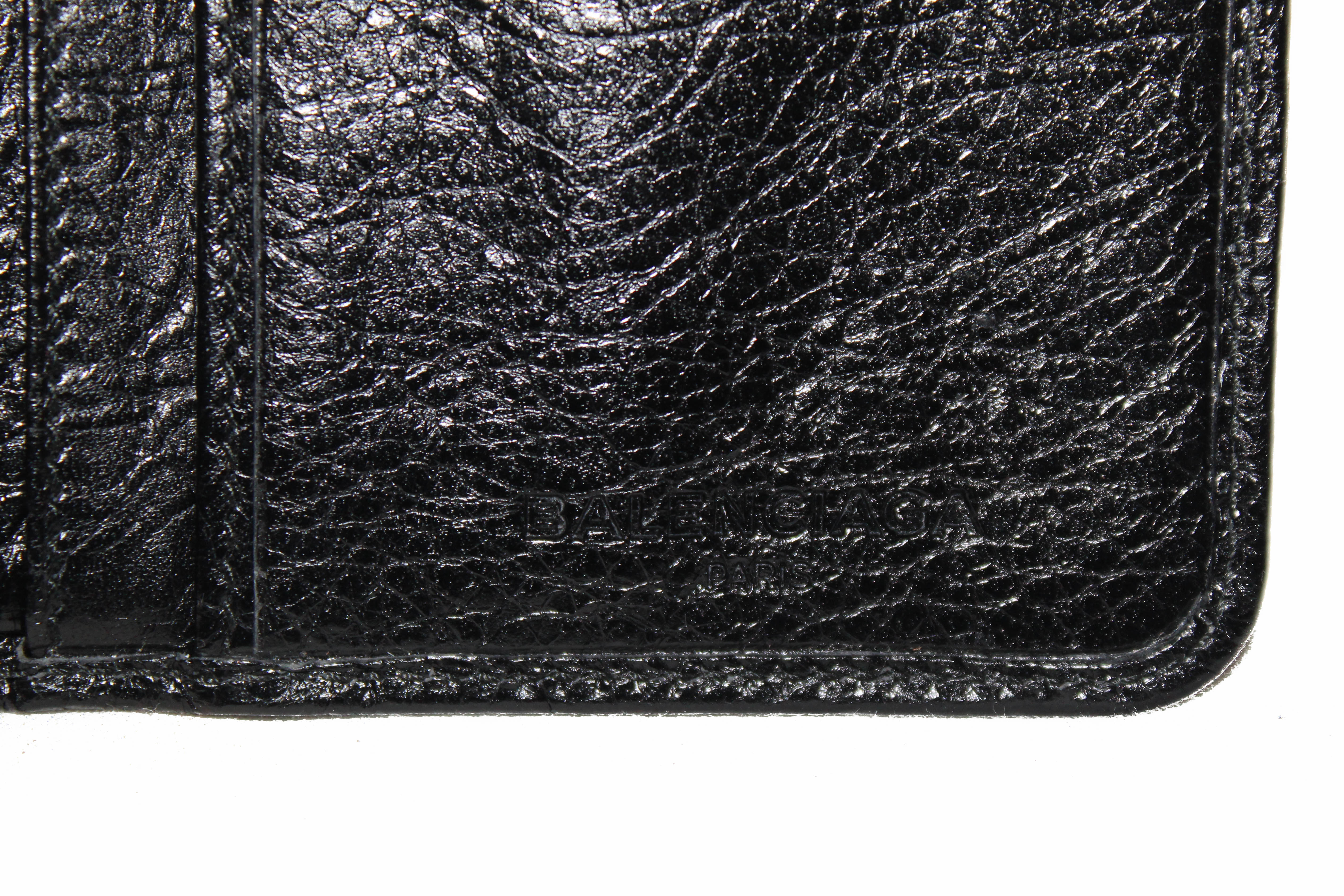 Authentic Balenciaga Black City Lambskin Leather Compact Wallet