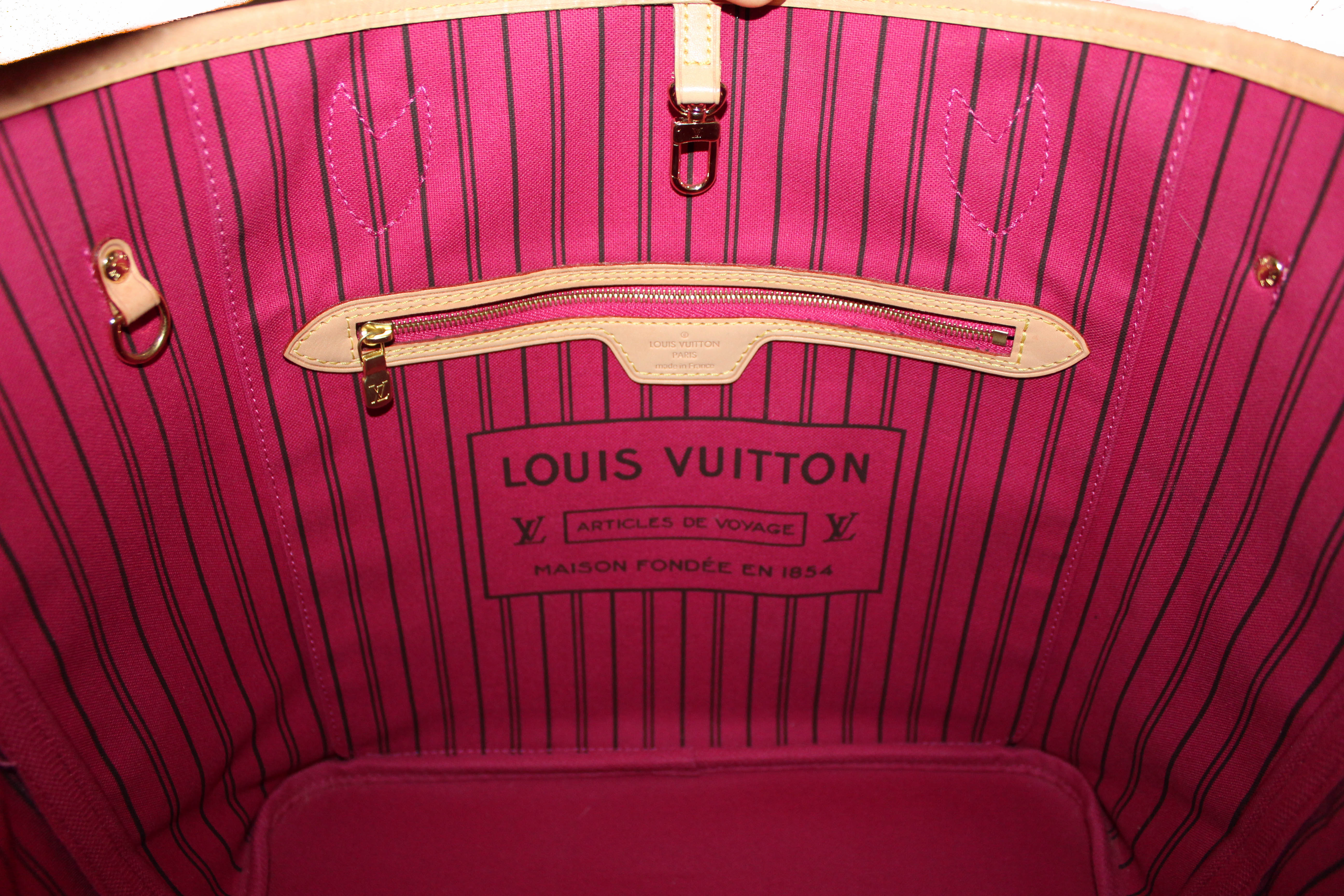 Louis Vuitton, Bags, Auth Louis Vuitton Neverfull Mm Pink Pivone Lining  Monogram