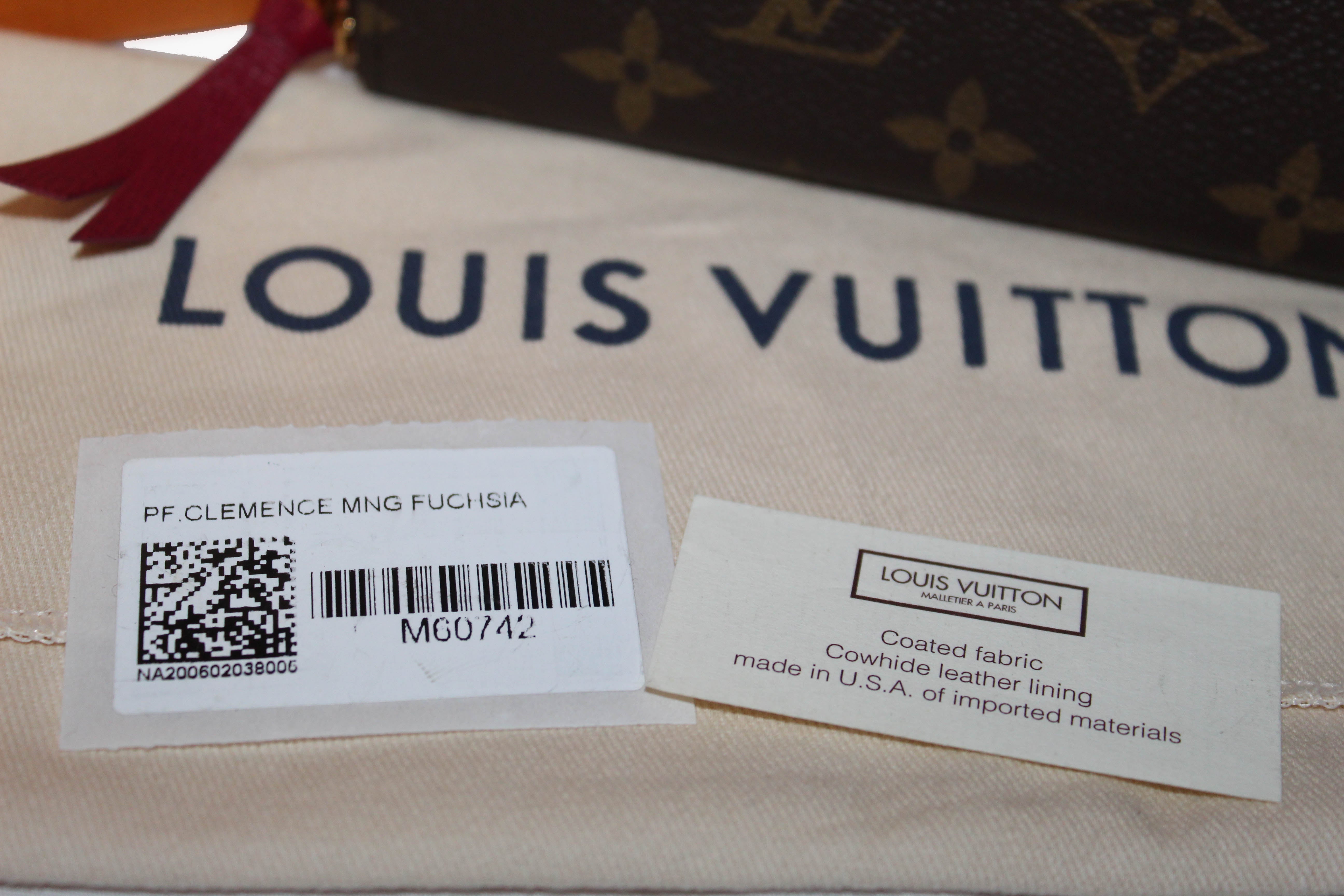 Authentic New Louis Vuitton Classic Monogram Fuchsia Clemence Wallet