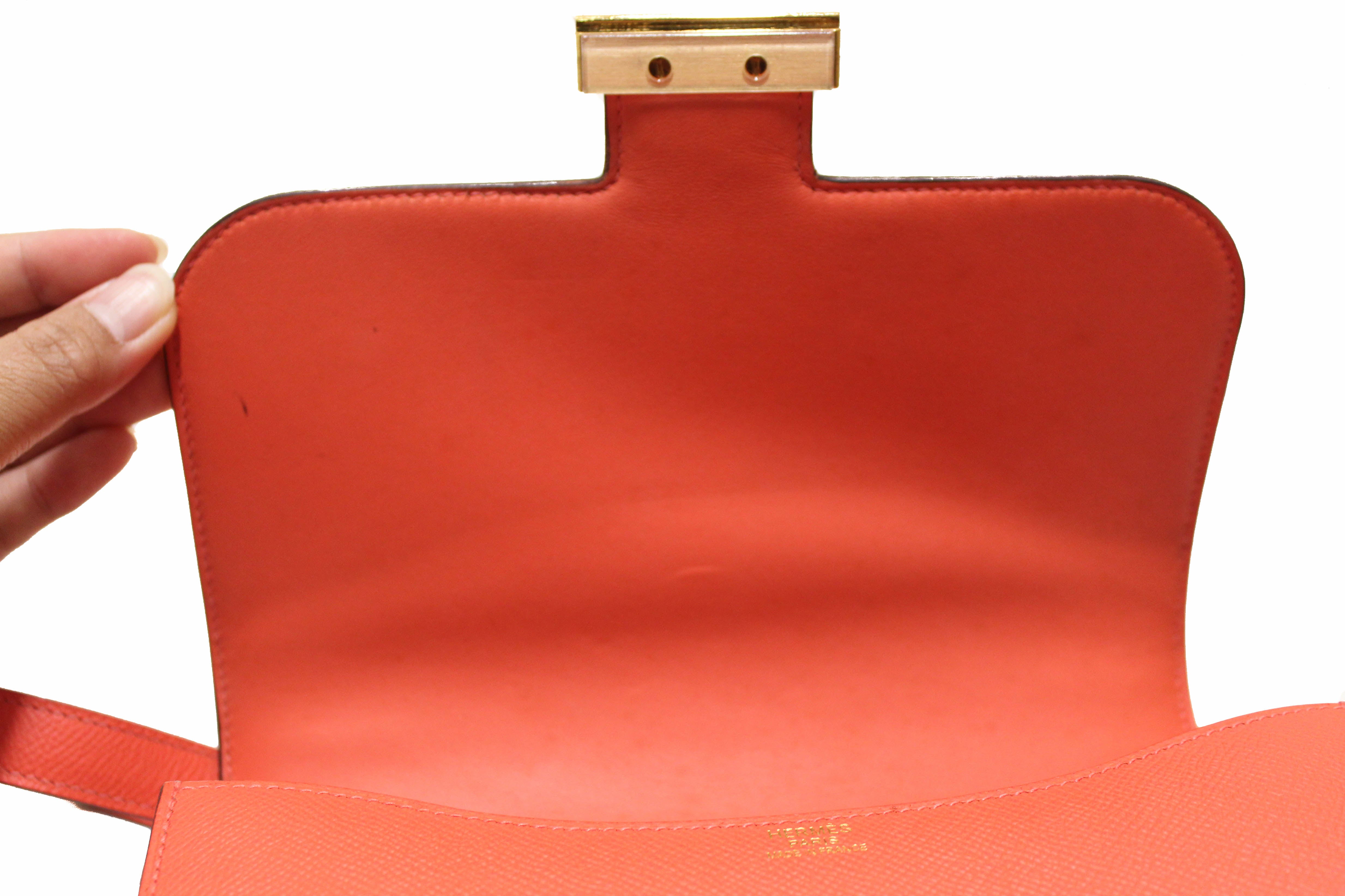 Authentic Hermes Tomate Orange Epsom Leather Constance 24 Shoulder Bag