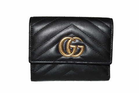 Authentic Gucci Black Marmont Chevron Leather Wallet