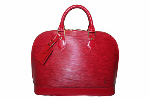 Authentic Louis Vuitton Red Epi Leather Alma PM Hand Bag