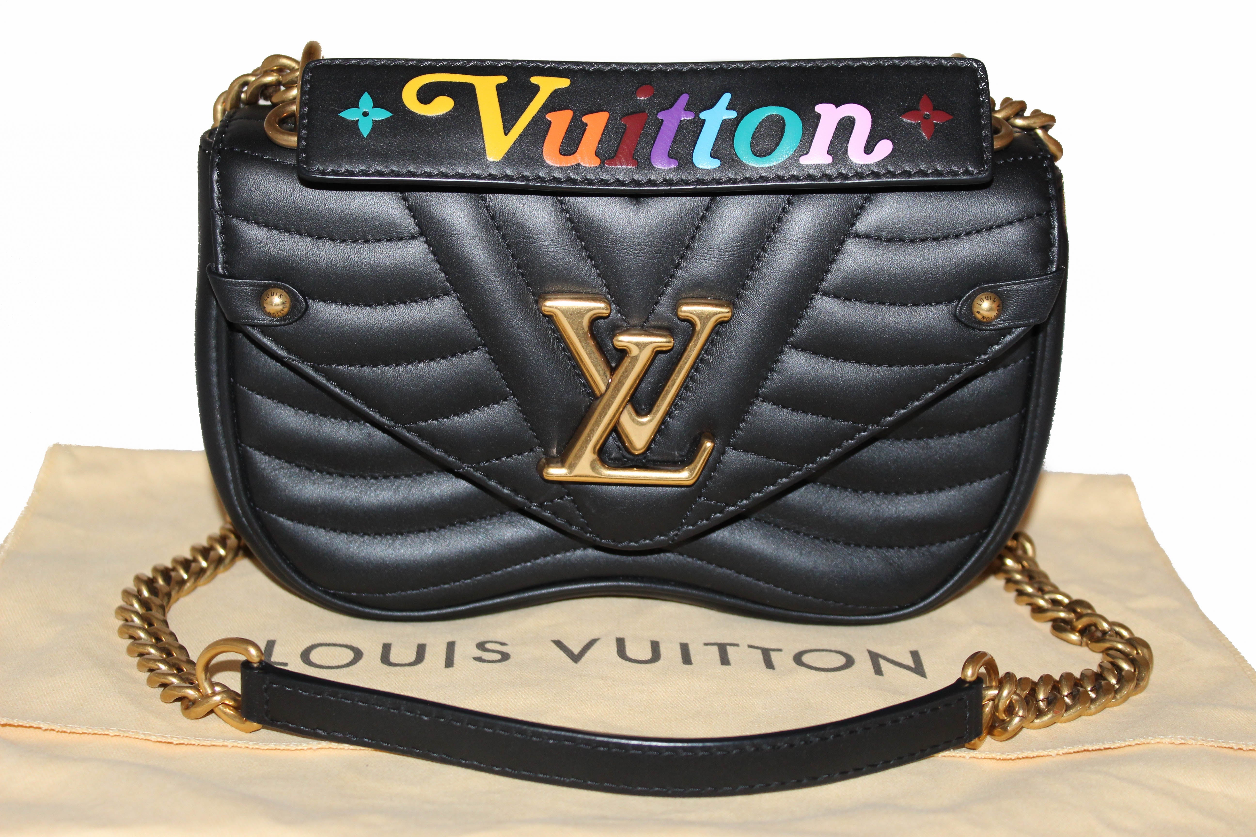 New $2850 Louis Vuitton LV Leather New Wave Chain Bag PM Black Italy