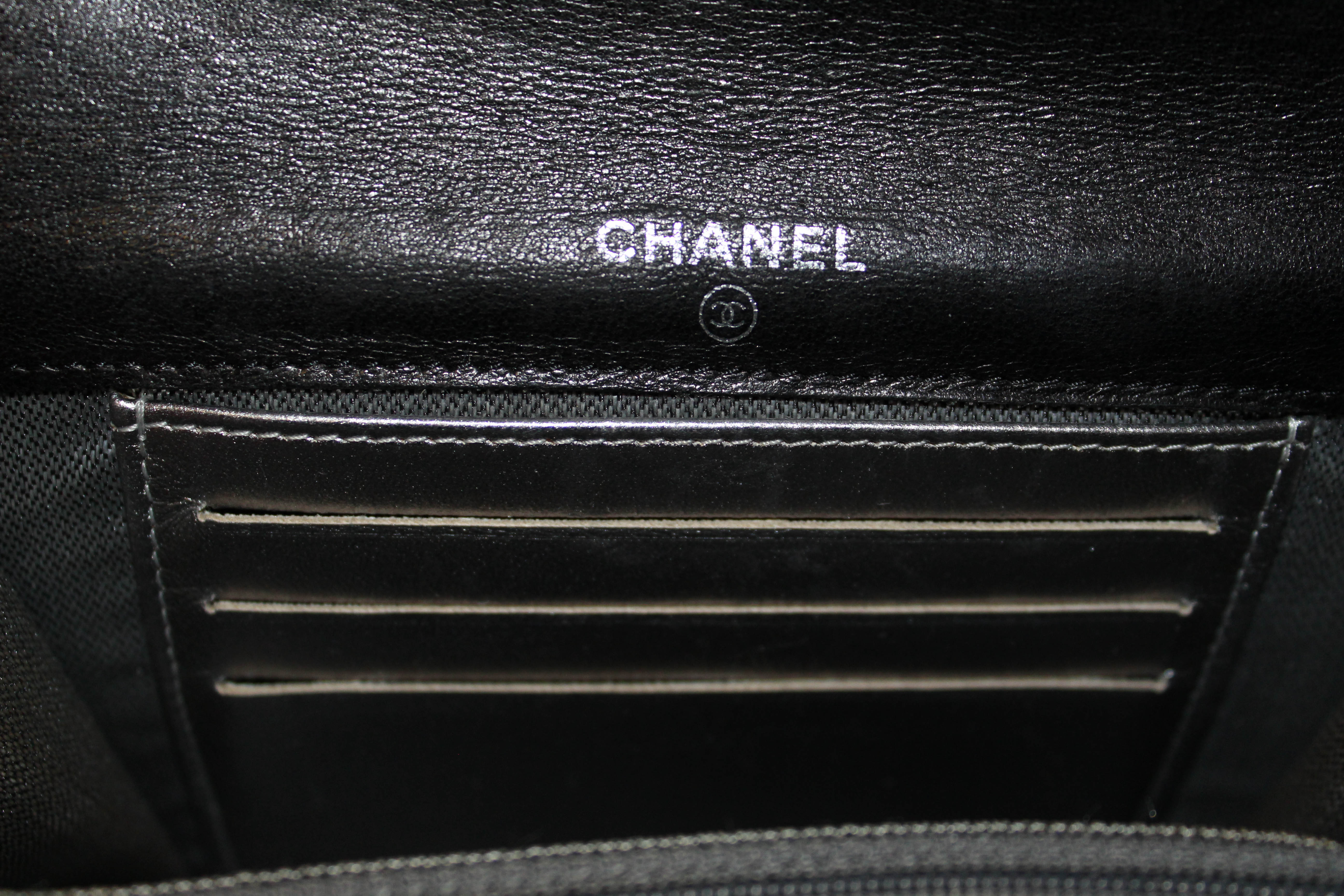 Authentic Chanel Black Lambskin Leather Compact Wallet
