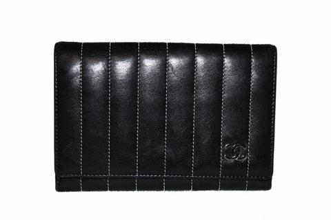 Authentic Chanel Black Lambskin Leather Compact Wallet