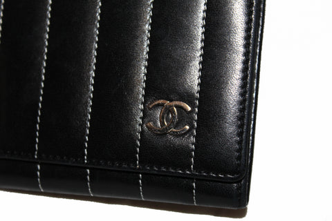 Authentic Chanel Black Lambskin Leather Compact Wallet