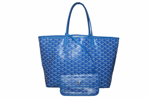 Authentic Goyard Blue Chevron Print Coated Canvas St. Louis PM Tote Bag