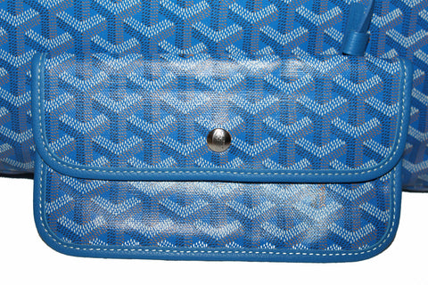 Authentic Goyard Blue Chevron Print Coated Canvas St. Louis PM Tote Bag