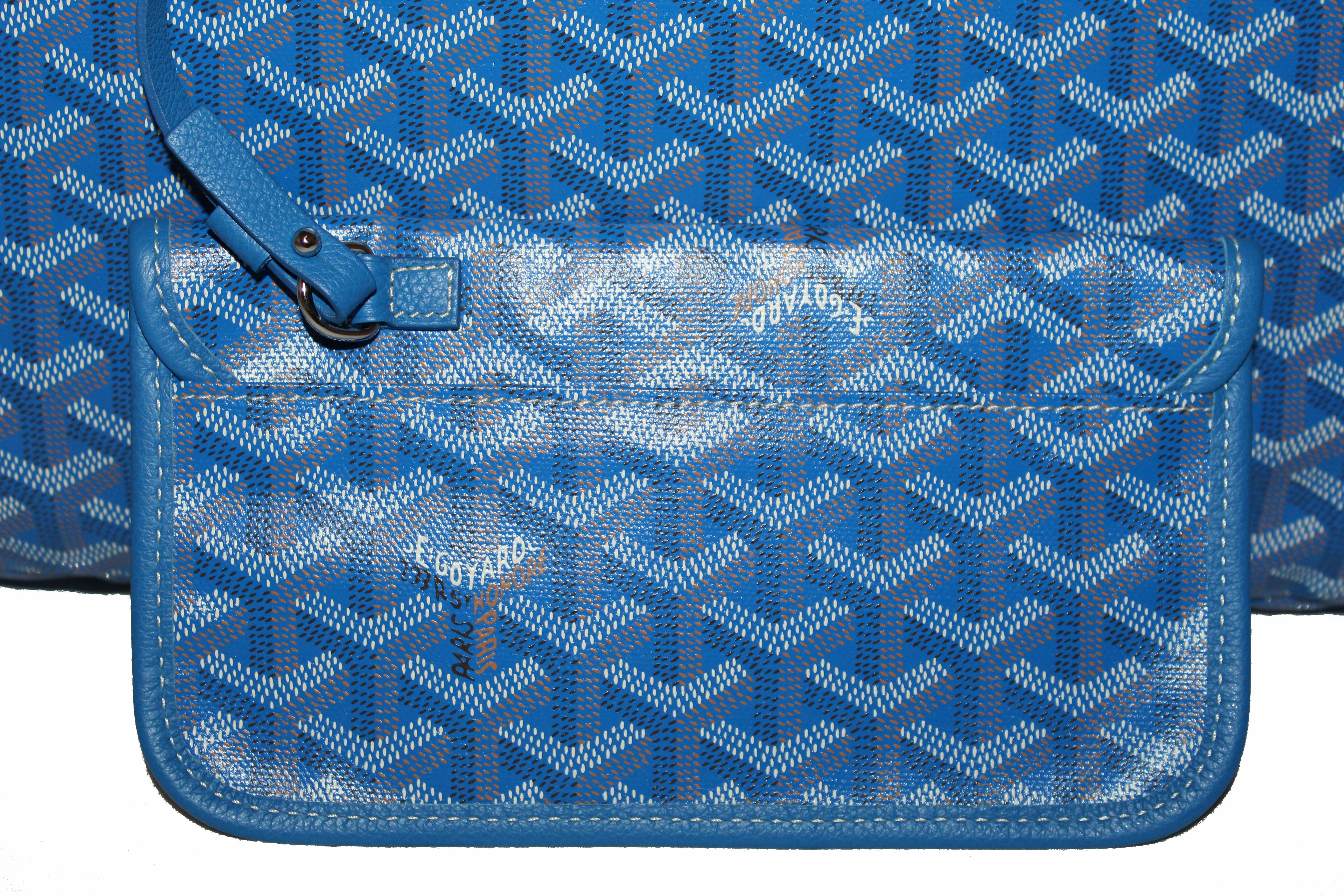 Authentic Goyard Blue Chevron Print Coated Canvas St. Louis PM Tote Bag