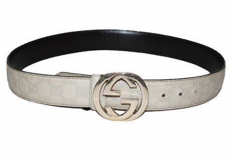 Authentic Gucci Ivory Signature Leather with G Buckle Belt