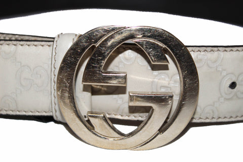 Authentic Gucci Ivory Signature Leather with G Buckle Belt