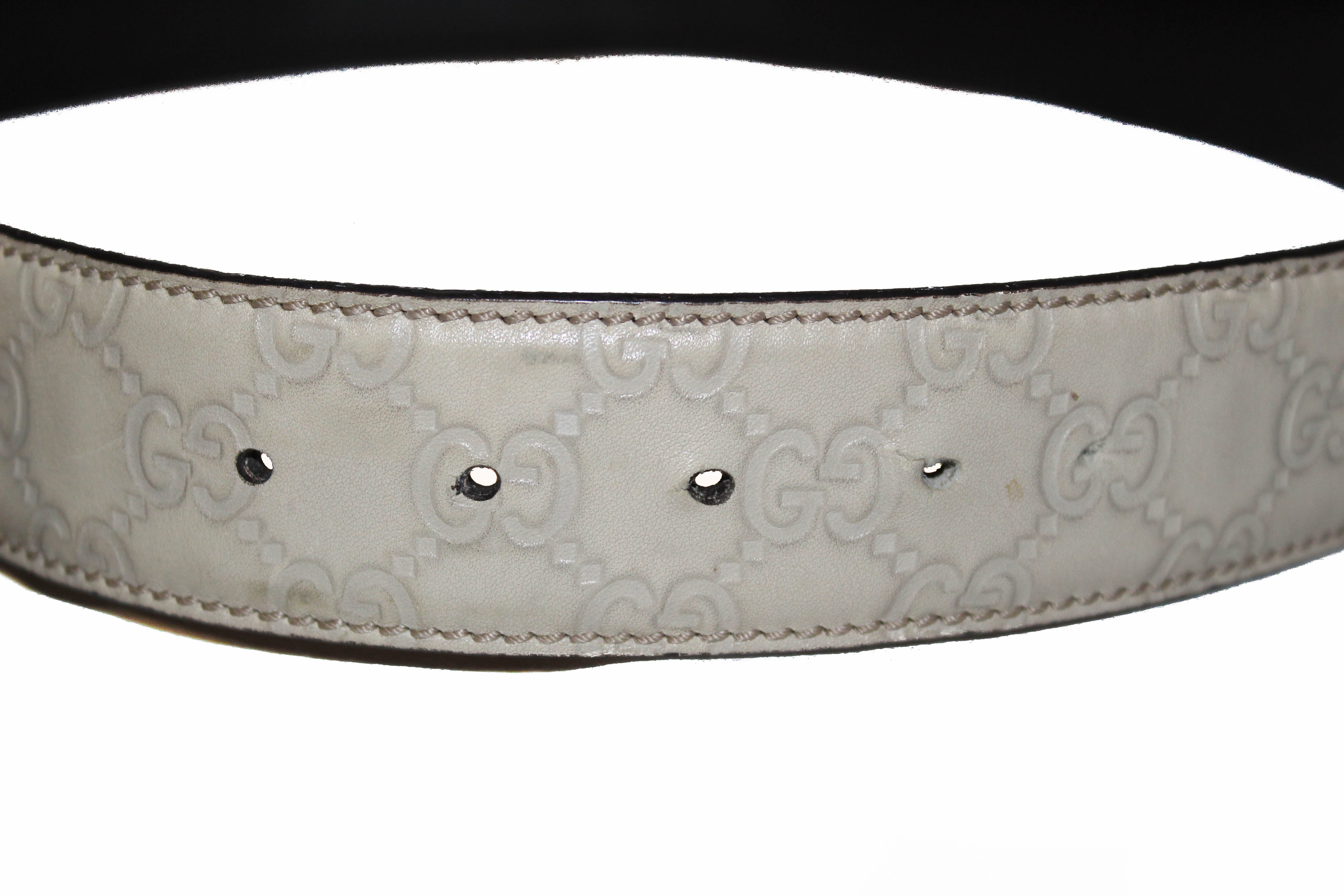 Authentic Gucci Ivory Signature Leather with G Buckle Belt