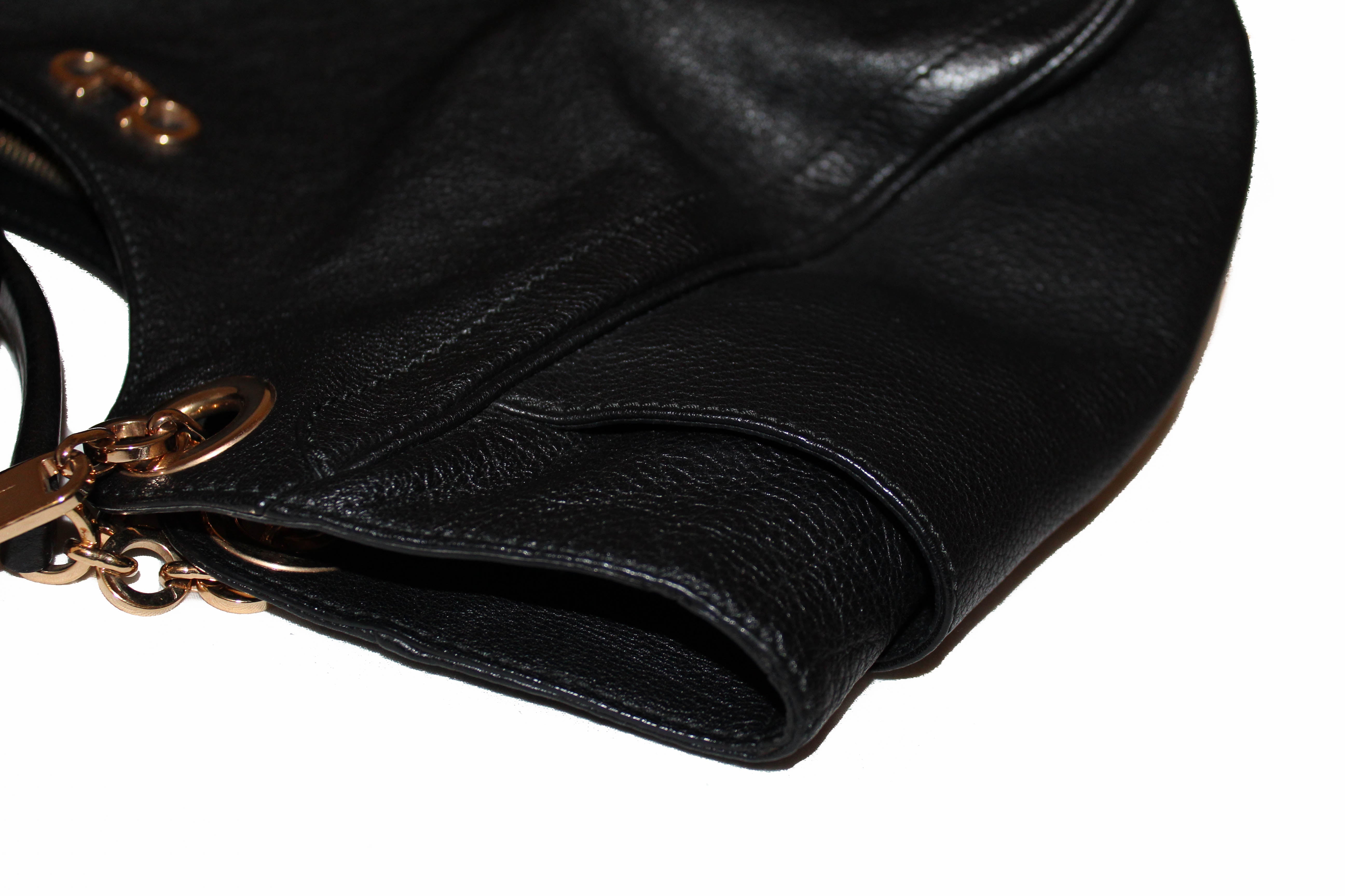 Authentic Salvatore Ferragamo Black Betulla Chain Leather Shopper Shoulder Bag