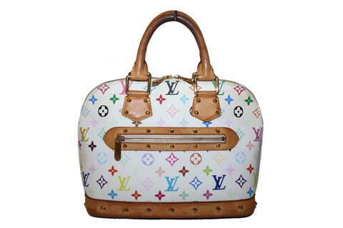 Authentic Louis Vuitton White Multicolore Monogram Alma PM Hand Bag