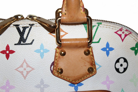 Authentic Louis Vuitton White Multicolore Monogram Alma PM Hand Bag