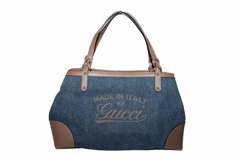 Authentic Gucci Blue Denim Brown Leather Made in Italy by Gucci Tote Bag