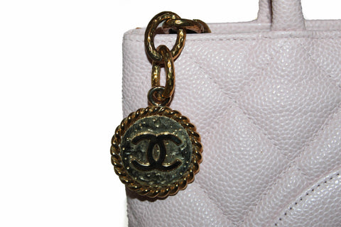 Authentic New Chanel Pink Caviar Leather Medallion Tote Shoulder Bag