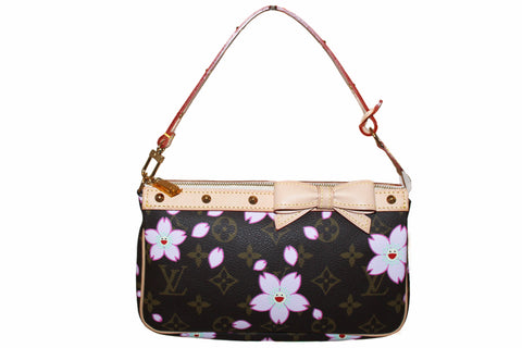 Authentic New Louis Vuitton Brown Cherry Blossom Pochette Pouch Accessoires Shoulder Bag