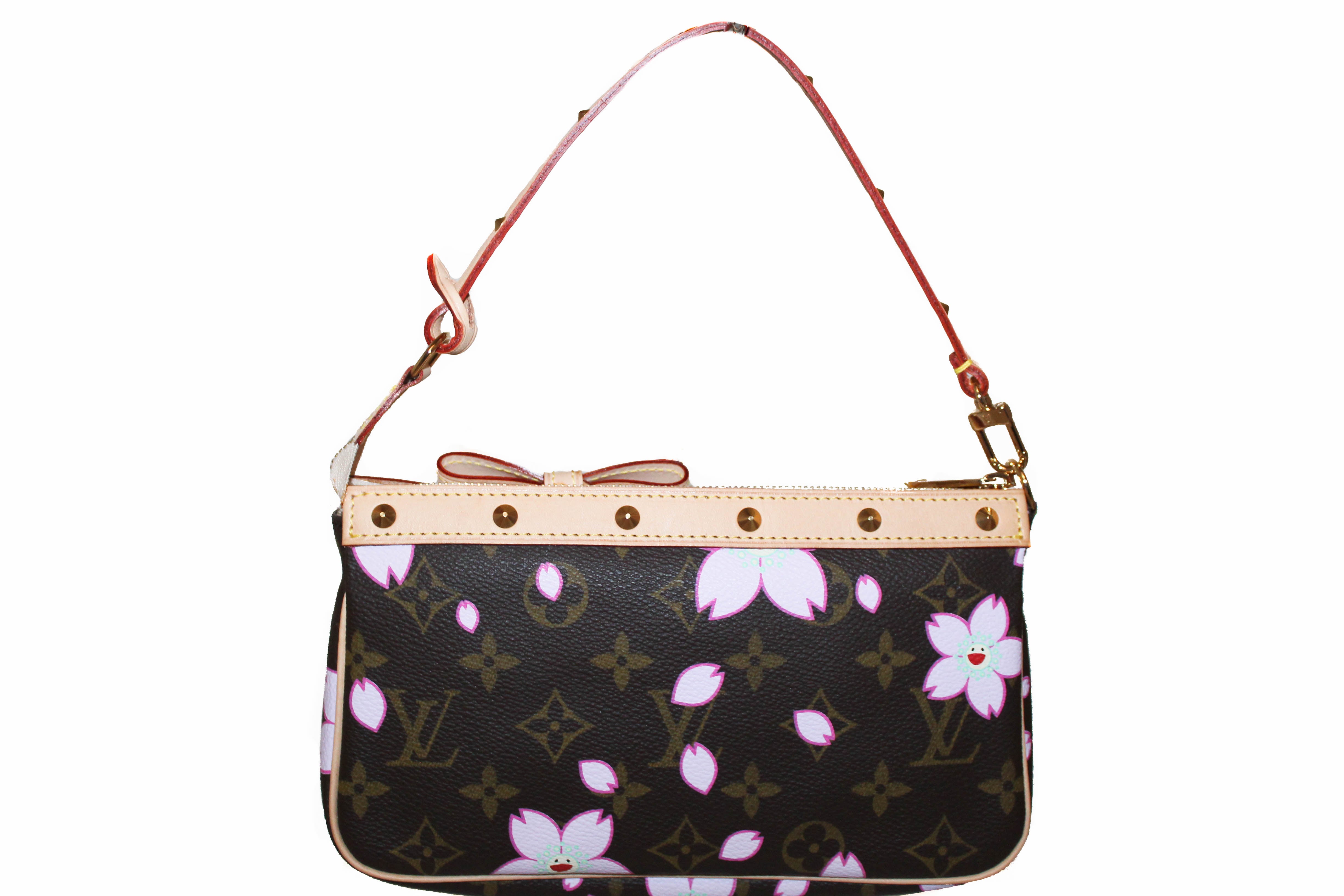 Authentic New Louis Vuitton Brown Cherry Blossom Pochette Pouch Accessoires Shoulder Bag