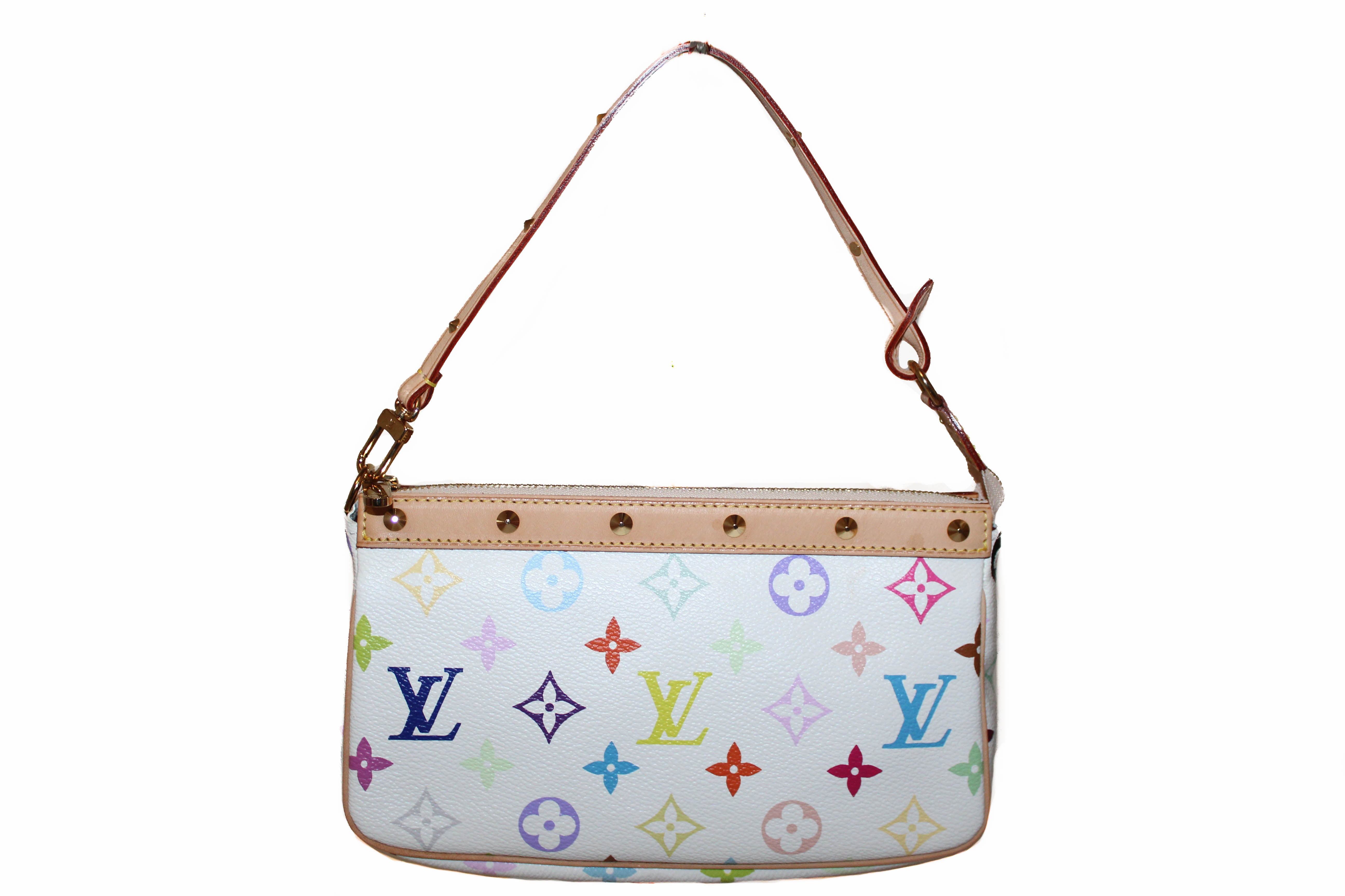 Authentic New Louis Vuitton White Multicolor Pochette Accessories Handbag