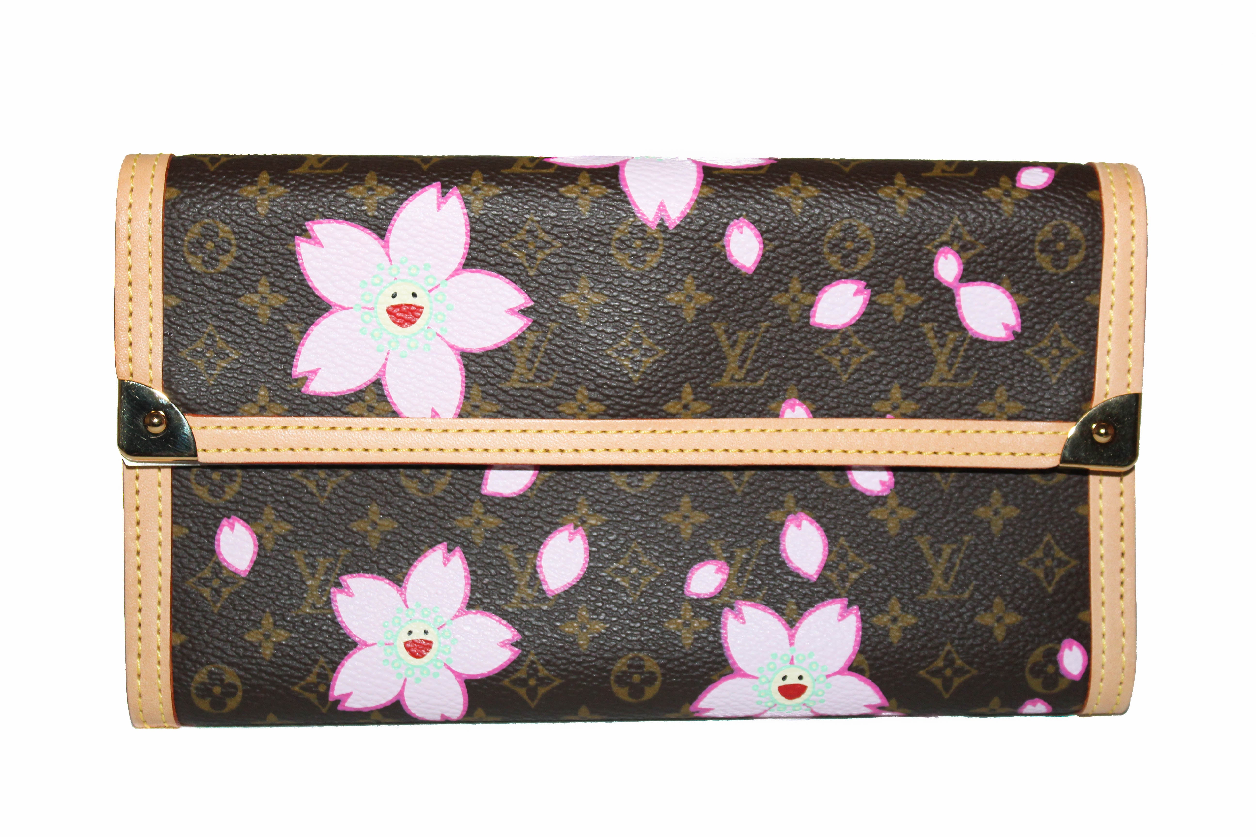 Authentic New Louis Vuitton Brown Cherry Blossom Tri-fold PTI