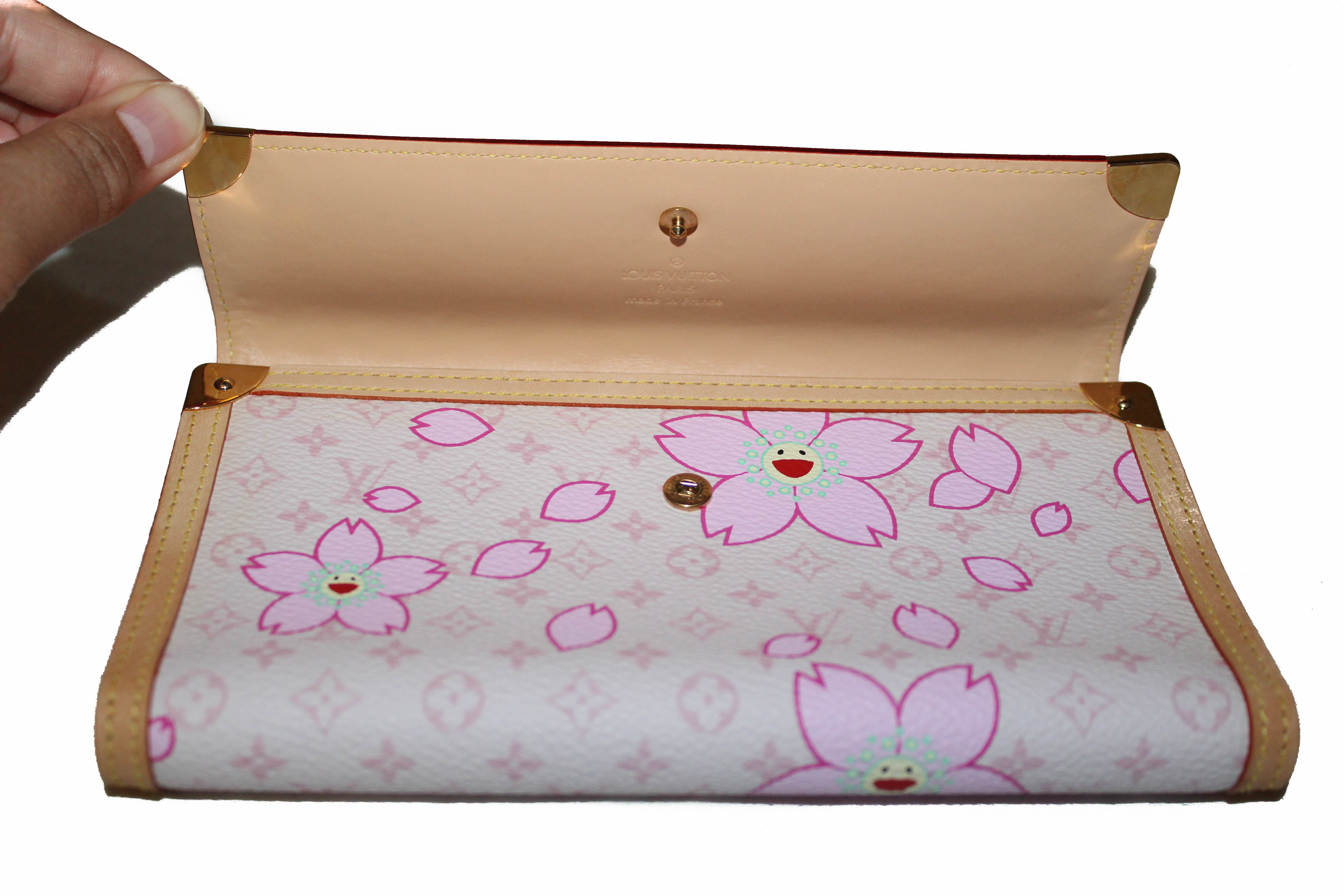 Authentic New Louis Vuitton Brown Cherry Blossom Tri-fold PTI Wallet