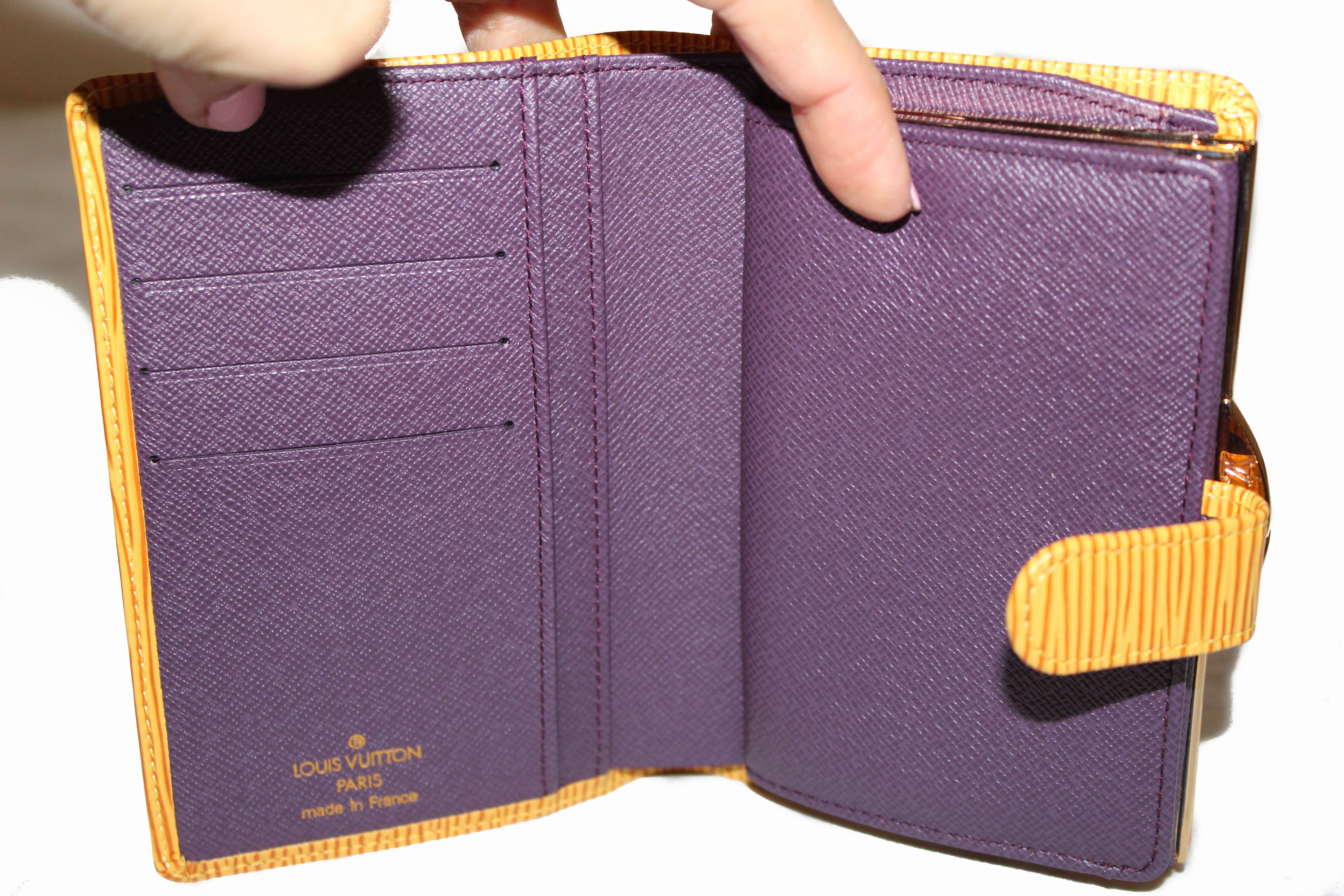 Authentic Louis Vuitton Yellow epi With purple Inside Snap Wallet