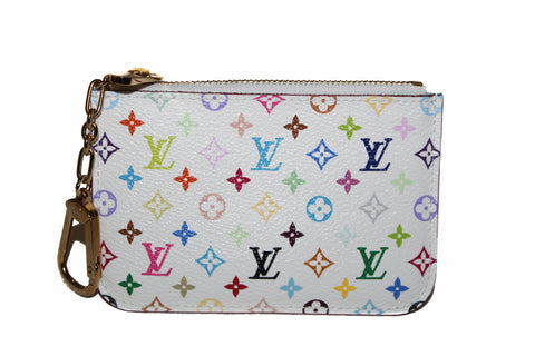 Authentic New Louis Vuitton White Multicolore Pochette Cle Key Coin Pouch Case