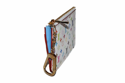 Authentic New Louis Vuitton White Multicolore Pochette Cle Key Coin Pouch Case