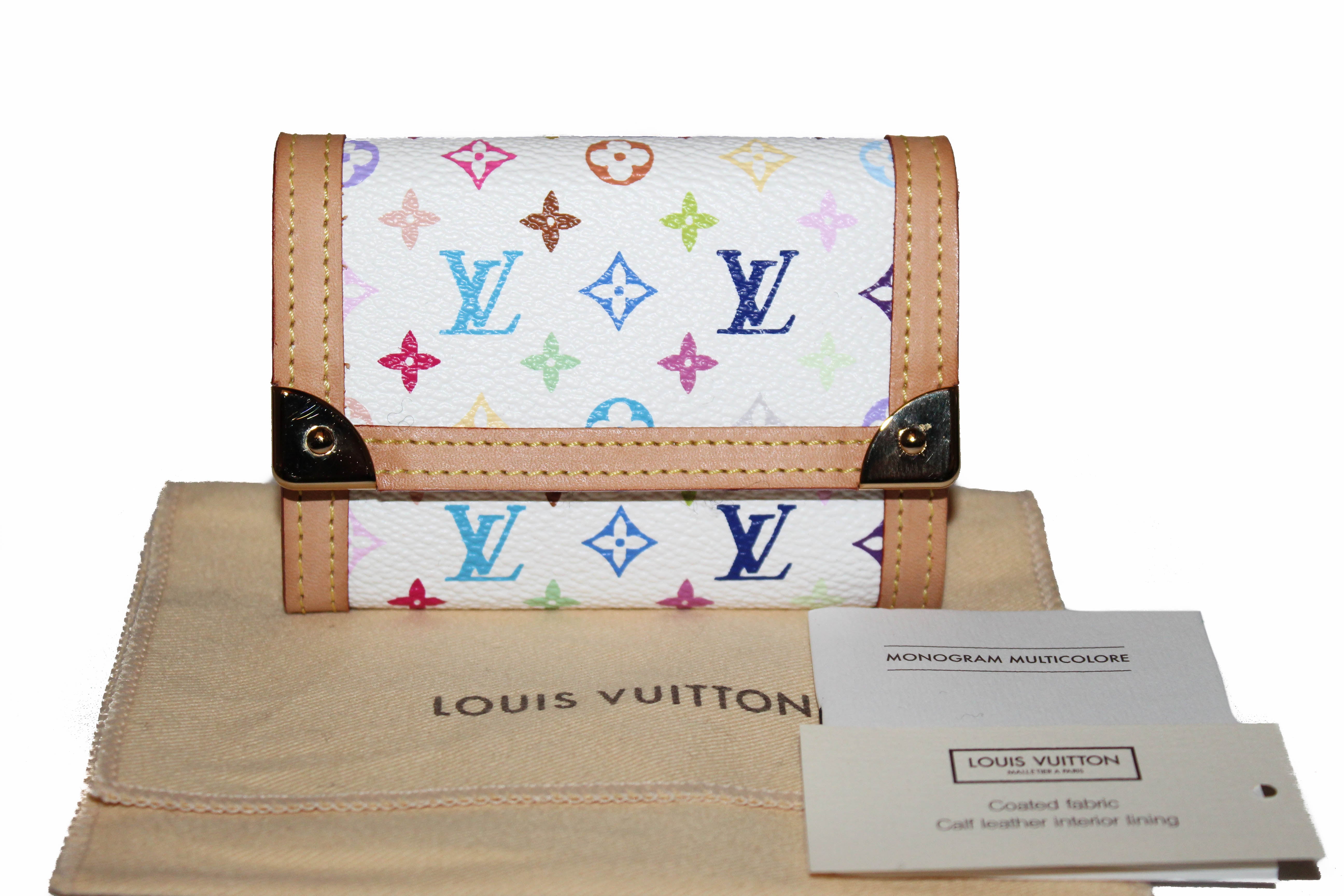 Authentic New Louis Vuitton White Multicolor Canvas Coin Card Holder Small Wallet