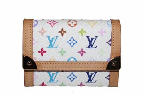 Authentic New Louis Vuitton White Multicolor Canvas Coin Card Holder Small Wallet