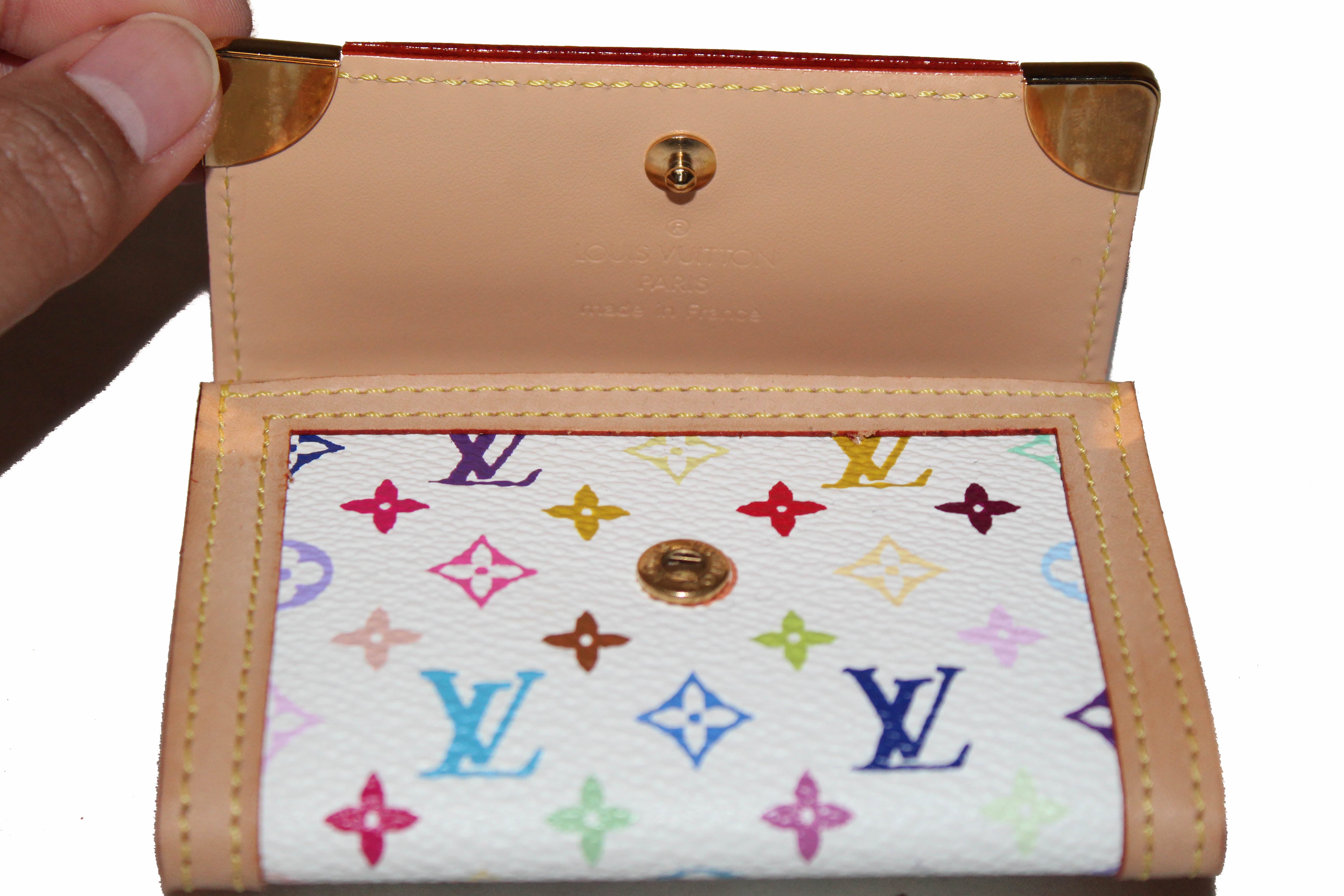 Authentic New Louis Vuitton White Multicolor Canvas Coin Card Holder Small Wallet