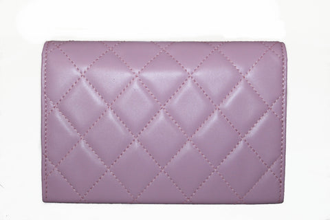 Authentic New Chanel Pink Quilted Cambon Lambskin Leather Medium Wallet