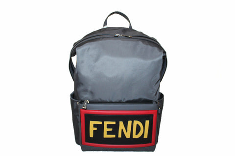 Authentic New Fendi Grey Nylon/Leather Large Backpack